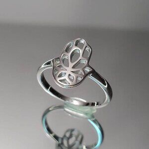 Women's 925 Thin Sterling Silver Hand Hamsa Dainty Protection Amulet Ring